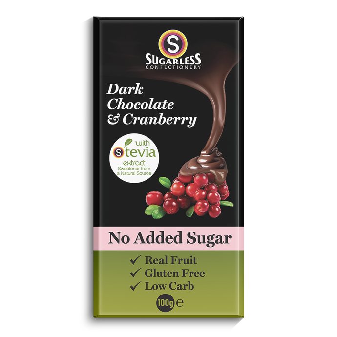 Sugar-Free Dark Chocolate & Cranberry-100g